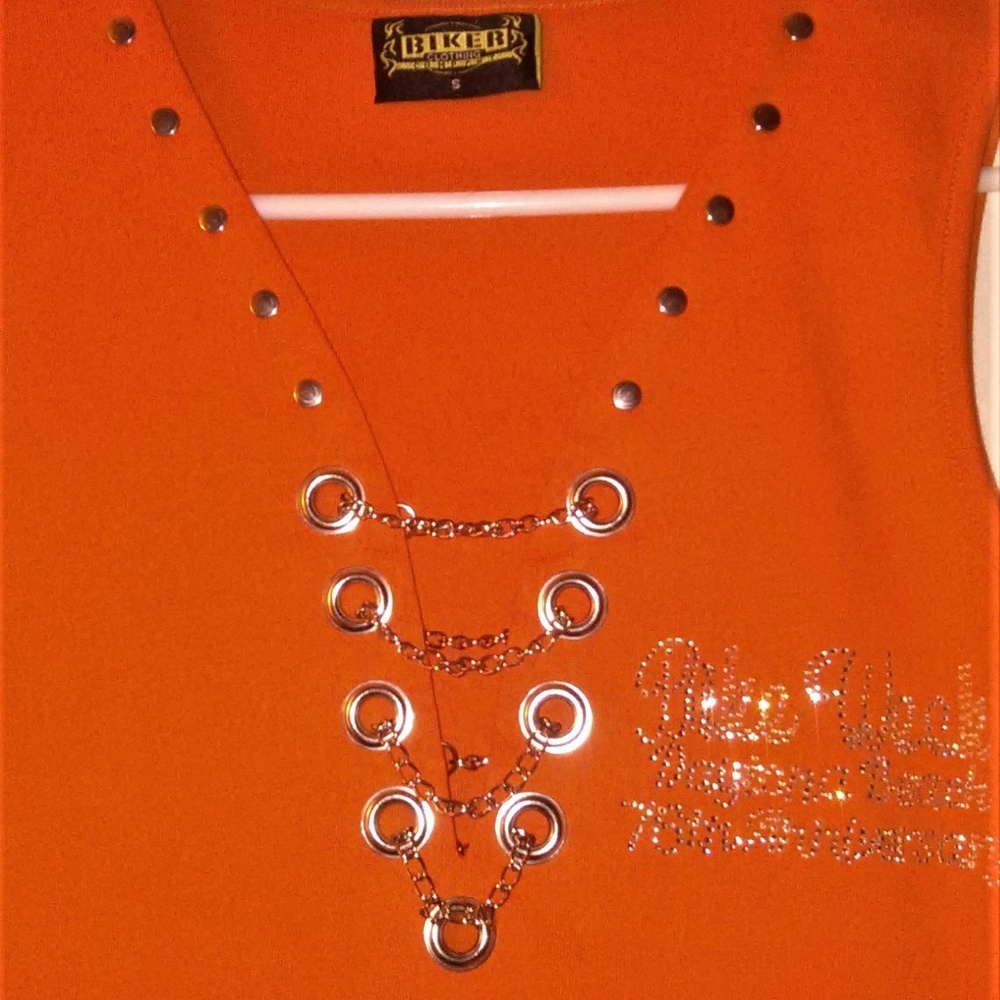 BIKE WEEK DAYTONA ORANGE TANK TOP WITH RHINESTONES